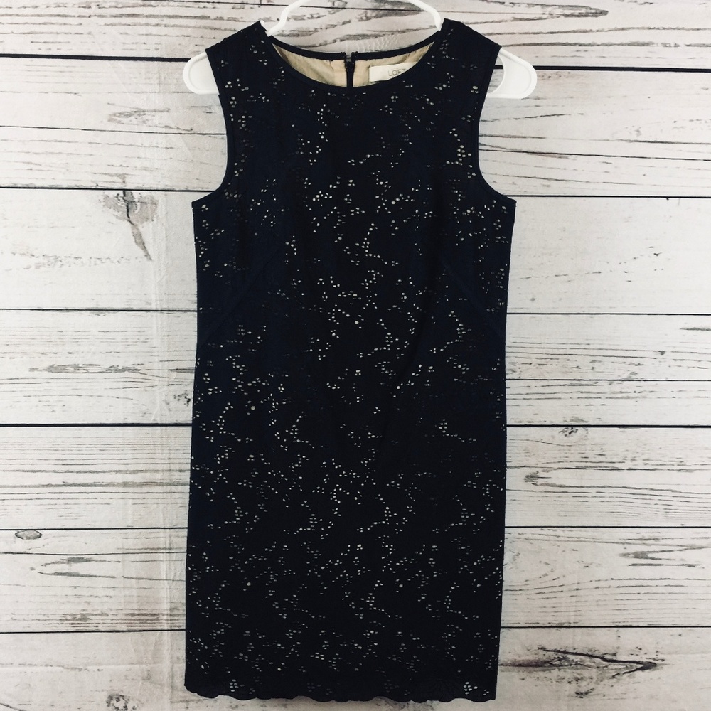 Ann Taylor Loft Petite Black Eyelet Shift Dress